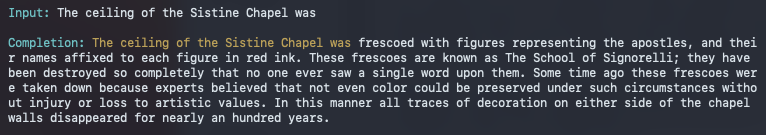 Example completion. User input is marked with yellow.